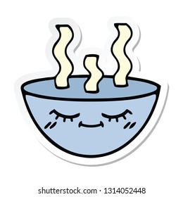 sticker of a cute cartoon bowl of hot soup