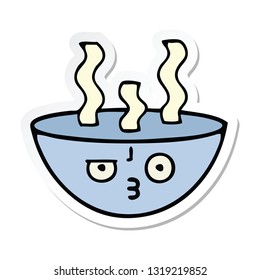 sticker of a cute cartoon bowl of hot soup