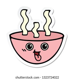 sticker of a cute cartoon bowl of hot soup