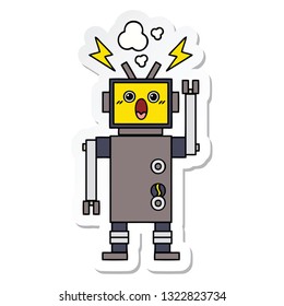 sticker of a cute cartoon broken robot
