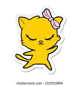 sticker of a cute cartoon cat with bow