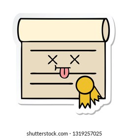 pegatina de un lindo certificado de dibujos animados