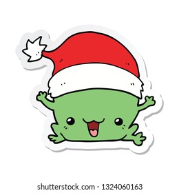 sticker of a cute cartoon christmas frog