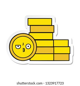 sticker of a cute cartoon coins