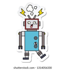 sticker of a cute cartoon crazy broken robot
