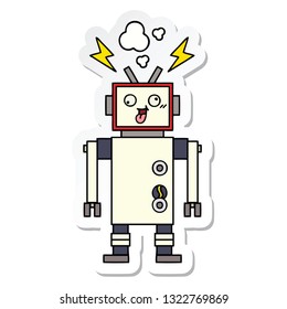 sticker of a cute cartoon crazy broken robot