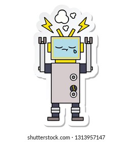 sticker of a cute cartoon crying robot