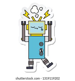 pegatina de un lindo robot llorando dibujos animados