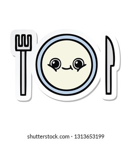 sticker of a cute cartoon dinner plate
