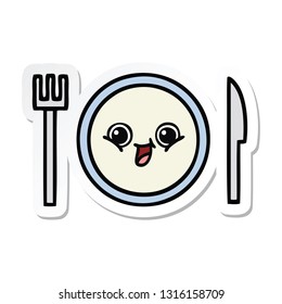 sticker of a cute cartoon dinner plate