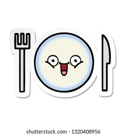 sticker of a cute cartoon dinner plate