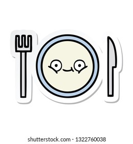 sticker of a cute cartoon dinner plate