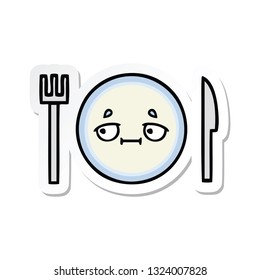 pegatina de un lindo plato de cena de dibujos animados
