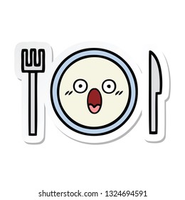 sticker of a cute cartoon dinner plate