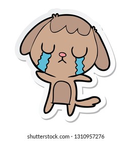 sticker of a cute cartoon dog crying