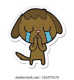 sticker of a cute cartoon dog crying