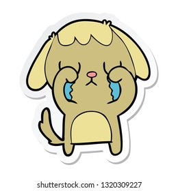 sticker of a cute cartoon dog crying