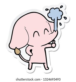 sticker of a cute cartoon elephant spouting water