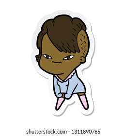 sticker of a cute cartoon girl with hipster haircut