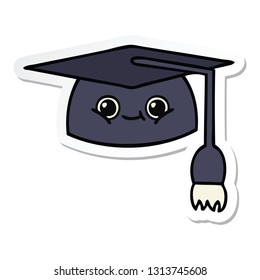 sticker of a cute cartoon graduation hat