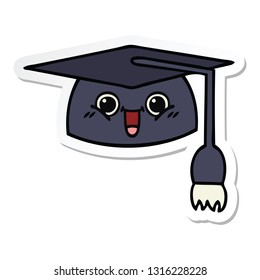 sticker of a cute cartoon graduation hat