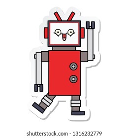 sticker of a cute cartoon happy robot
