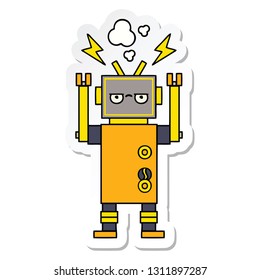 sticker of a cute cartoon malfunctioning robot