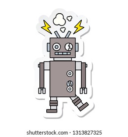 sticker of a cute cartoon malfunctioning robot