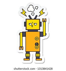 sticker of a cute cartoon malfunctioning robot