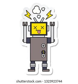 sticker of a cute cartoon malfunctioning robot