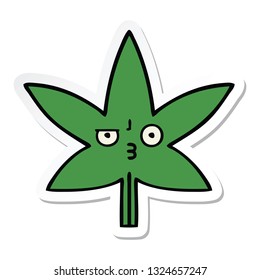 pegatina de una linda caricatura de hoja de marihuana