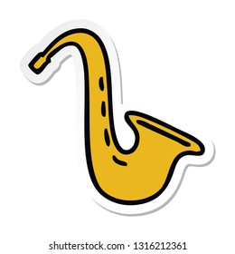 sticker of a cute cartoon musical saxophone