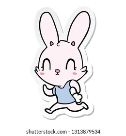 sticker of a cute cartoon rabbit running