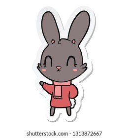 Sticker Of A Cute Cartoon Rabbit Wearing Clothes