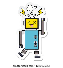 pegatina de un lindo robot de dibujos animados mal funcionamiento
