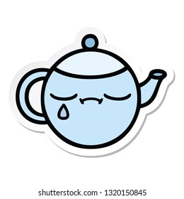 sticker of a cute cartoon sad tea pot