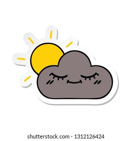 sticker of a cute cartoon storm cloud and sun