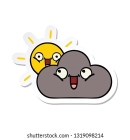 sticker of a cute cartoon storm cloud and sun