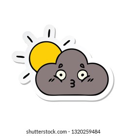 sticker of a cute cartoon storm cloud and sun