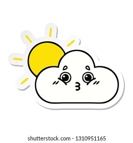 pegatina de un lindo sol de dibujos animados y nube