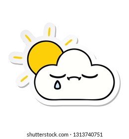 sticker of a cute cartoon sunshine and cloud