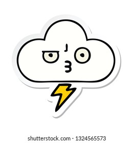 sticker of a cute cartoon thunder cloud
