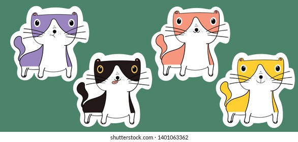 Sticker Cute Cat set. funny cartoon. vector.