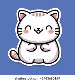 Sticker of cute Cat, tiny small wild animal, Isolated on colored background, flat vector illustration 