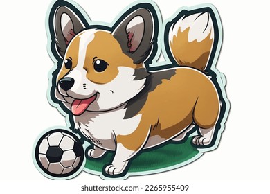
sticker, cute corgi puppy and a ball