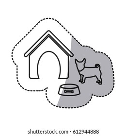 sticker cute dog eating in it home, vector illustration