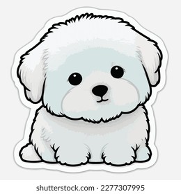 Sticker cute dog white outline chibi style