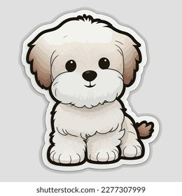 Sticker cute dog white outline chibi style