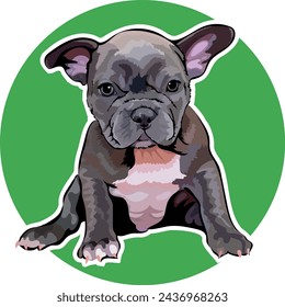 Sticker: Cute French Bulldog puppy on a green background