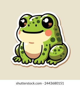 Sticker of cute Frog, tiny small wild animal, Isolated on colored background, flat vector illustration 